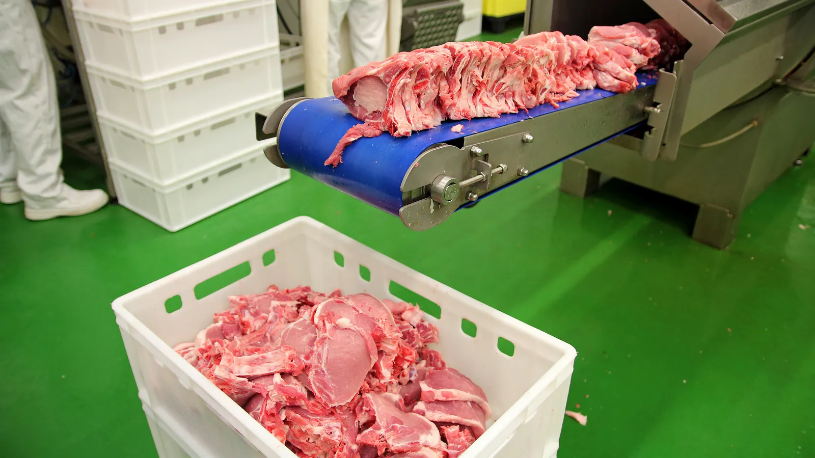 Industrial slicing equipment in a processing line